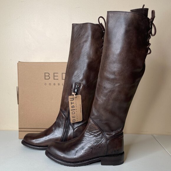 BED STU Manchester Distressed Brown Leather Tall Riding Boots BedStu Size 6.5 - Picture 2 of 16